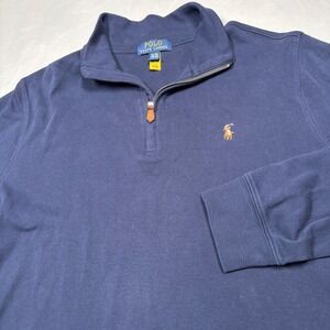 Polo Ralph Lauren Quarter Zip Boys XL 18-20 Navy Blue Cotton Pullover Pony Logo